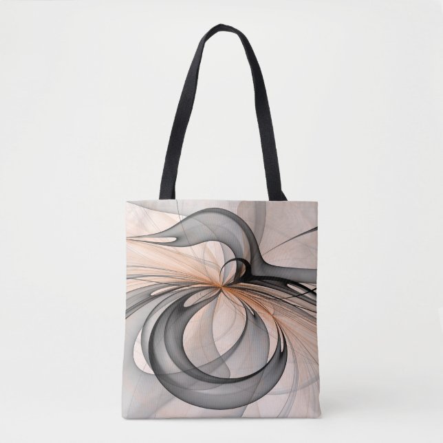 Abstract Anthracite Gray Sienna Modern Fractal Art Tote Bag (Front)