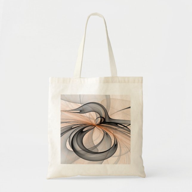 Abstract Anthracite Gray Sienna Modern Fractal Art Tote Bag (Front)