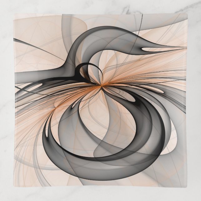 Abstract Anthracite Gray Sienna Modern Fractal Art Trinket Tray (Front)