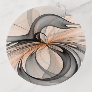Abstract Anthracite Gray Sienna Modern Fractal Art Trinket Tray