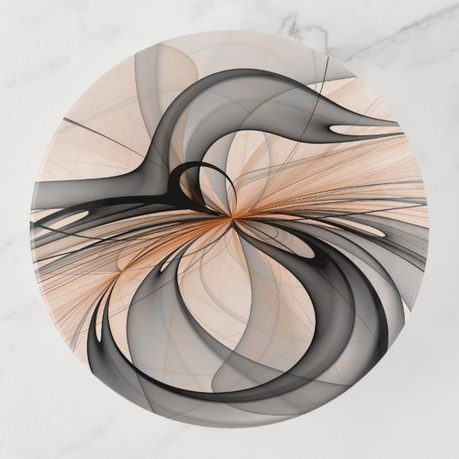 Abstract Anthracite Gray Sienna Modern Fractal Art Trinket Tray (Front)
