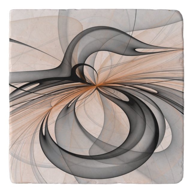 Abstract Anthracite Gray Sienna Modern Fractal Art Trivet (Front)