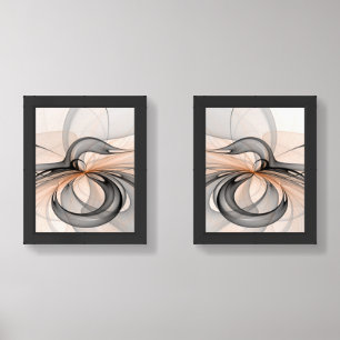 Abstract Anthracite Gray Sienna Modern Fractal Art Wall Art Sets