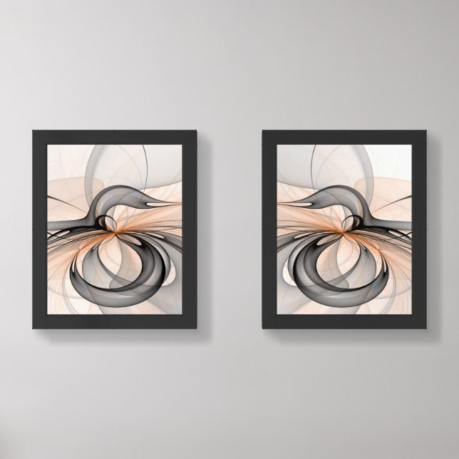Abstract Anthracite Gray Sienna Modern Fractal Art Wall Art Sets (Front)
