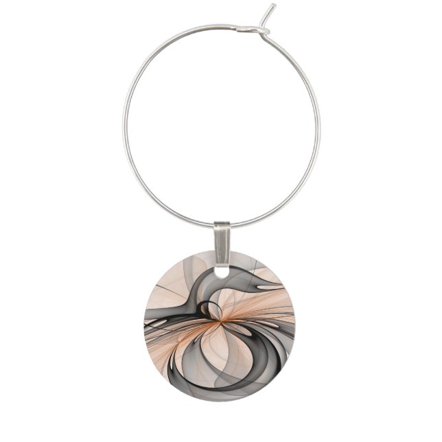 Abstract Anthracite Gray Sienna Modern Fractal Art Wine Charm (Front)