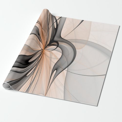 Abstract Anthracite Gray Sienna Modern Fractal Art Wrapping Paper
