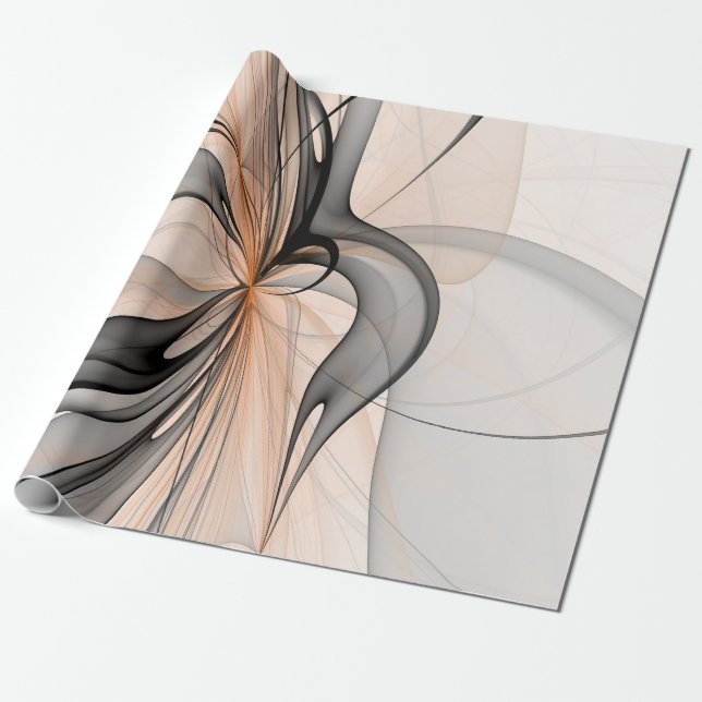 Abstract Anthracite Gray Sienna Modern Fractal Art Wrapping Paper (Unrolled)