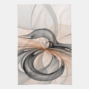 Abstract Anthracite Gray Sienna Shapes Fractal Art Kitchen Towel