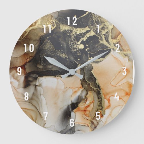 Abstract Apricot Black Gold Art Large Clock