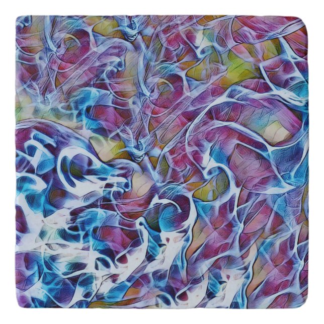 Abstract Aqua and Pink Stone Marble Trivet (Front)