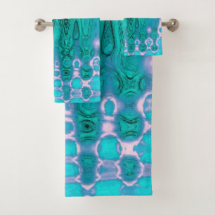 Abstract Aqua and Pink Wavy Tie Dye Clouds Bath Towel Set