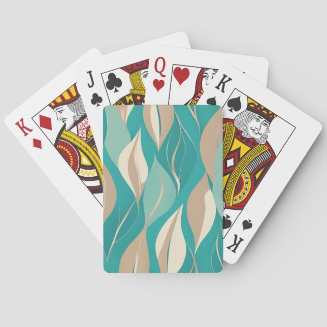Abstract Aqua and Tan Leaves Poker Cards (Back)