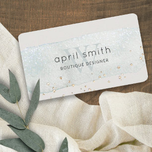 Abstract Aqua Blue Brush Stoke Monogram Glitter Business Card