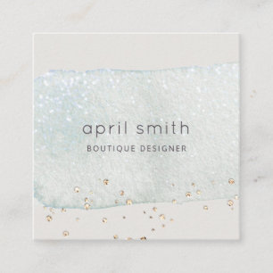 Abstract Aqua Blue Brush Stoke Watercolor Glitter Square Business Card