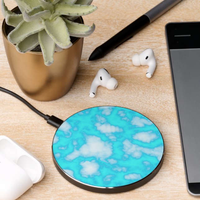 Abstract Aqua Blue Marble Wireless Charger (Desk 2)