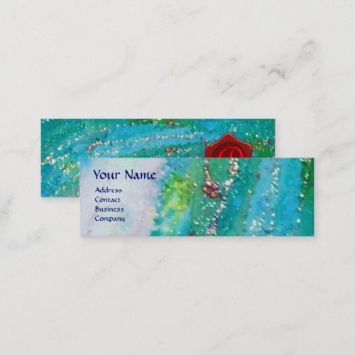 ABSTRACT AQUA BLUE TEAL GOLD SPARKLESRED WAX SEAL MINI BUSINESS CARD