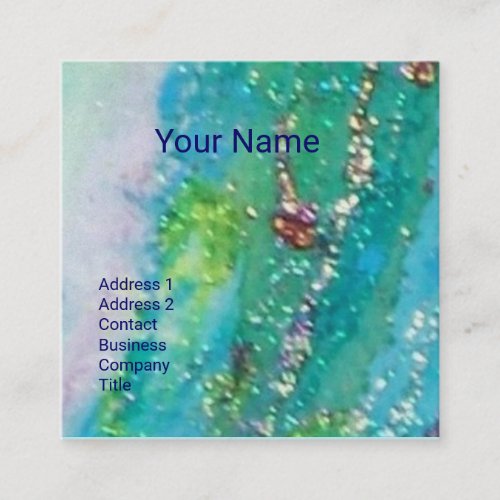 ABSTRACT AQUA BLUE TEAL GOLD SPARKLESRED WAX SEAL SQUARE BUSINESS CARD