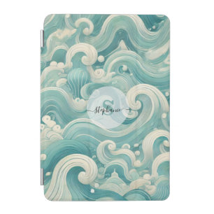 Abstract Aqua Blue & White Wave – Modern Fluid Art iPad Mini Cover