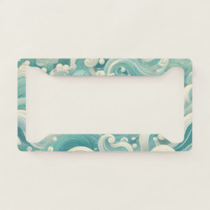 Abstract Aqua Blue & White Wave – Modern Fluid Art License Plate Frame