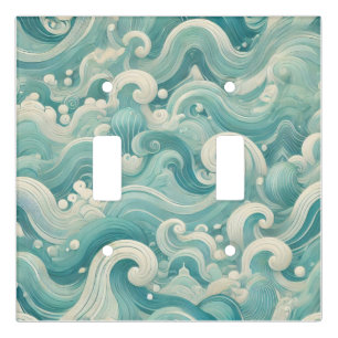 Abstract Aqua Blue & White Wave – Modern Fluid Art Light Switch Cover