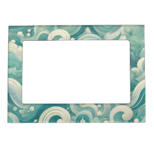 Abstract Aqua Blue & White Wave – Modern Fluid Art Magnetic Frame