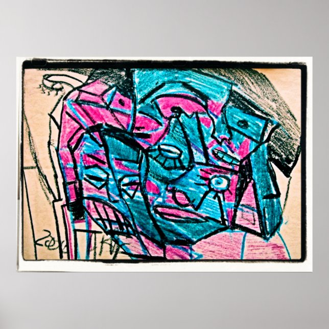 abstract aqua face poster (Front)