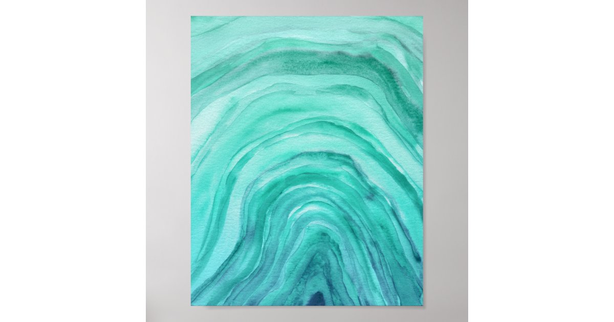Abstract Aqua Green Agate Ii Watercolor Art Poster Zazzle Com