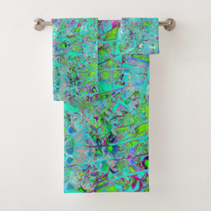 Abstract Aqua Green and Purple Coneflower Garden Bath Towel Set