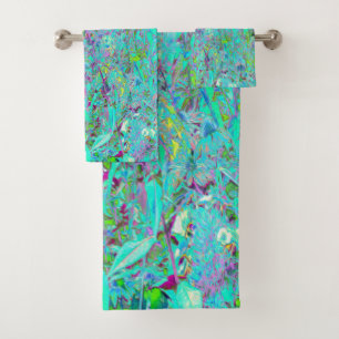 Abstract Aqua Green and Purple Coneflower Garden Bath Towel Set
