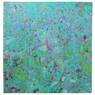 Abstract Aqua Green and Purple Coneflower Garden Cloth Napkin