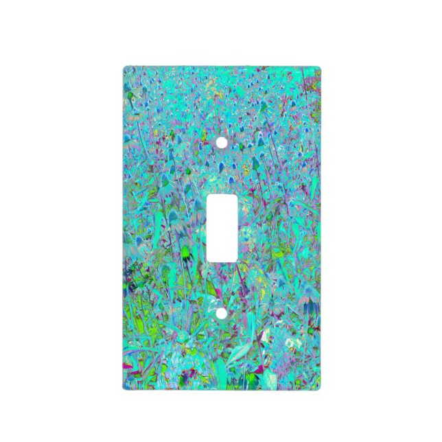 Abstract Aqua Green and Purple Coneflower Garden Light Switch Cover (Front)