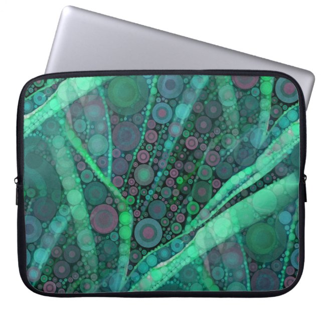 Abstract Aqua Green Purple Retro Circle Mosaic Laptop Sleeve (Front)