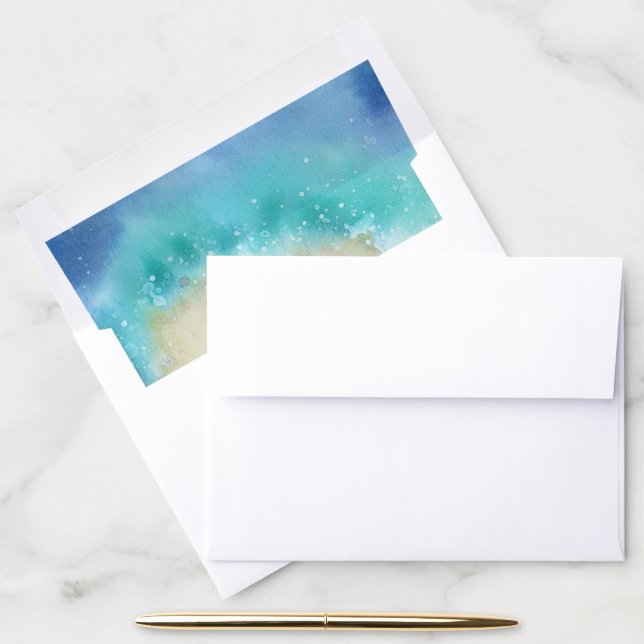 *~* Abstract Aqua Ocean Sea Sand Watercolor Envelope Liner (Desk)