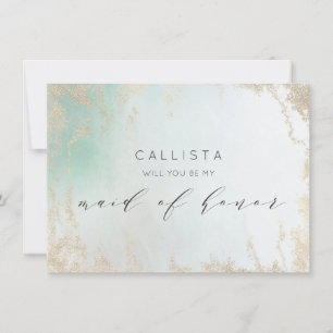 Abstract Aqua Ombre Fade with Frosted Gold Glitter