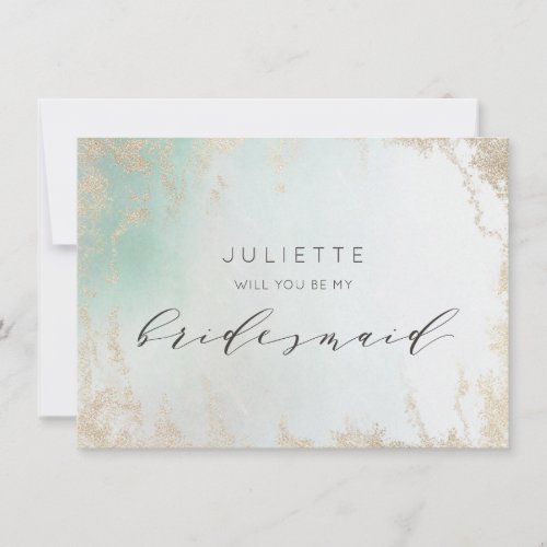 Abstract Aqua Ombre Fade with Frosted Gold Glitter