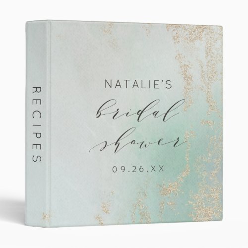 Abstract Aqua Ombre Fade with Frosted Gold Glitter 3 Ring Binder