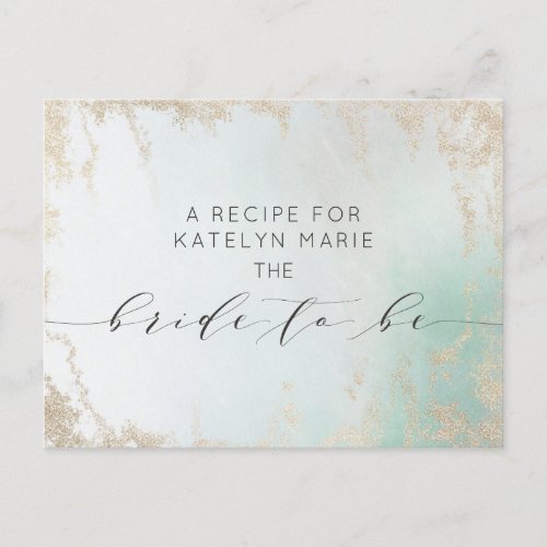 Abstract Aqua Ombre Fade with Frosted Gold Glitter Announcement Postcard