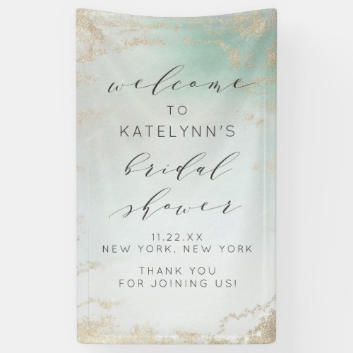 Abstract Aqua Ombre Fade with Frosted Gold Glitter Banner
