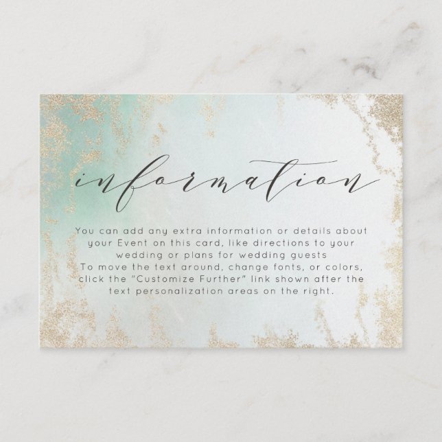 Abstract Aqua Ombre Fade with Frosted Gold Glitter Enclosure Card (Front)