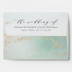 Abstract Aqua Ombre Fade with Frosted Gold Glitter Envelope
