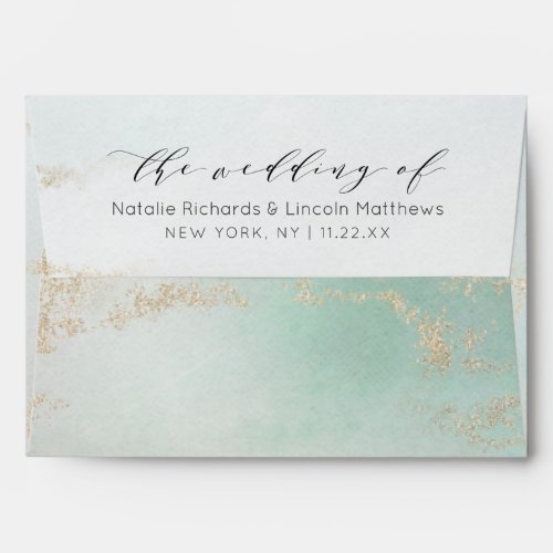 Abstract Aqua Ombre Fade with Frosted Gold Glitter Envelope