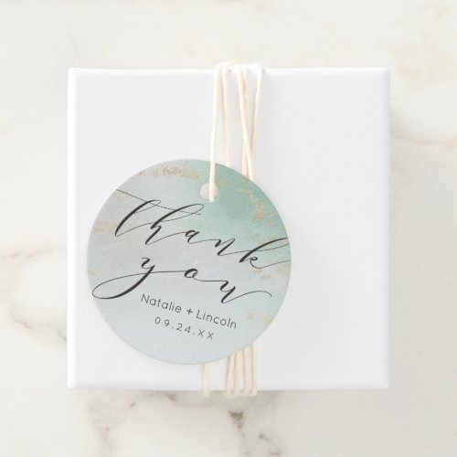 Abstract Aqua Ombre Fade with Frosted Gold Glitter Favor Tags
