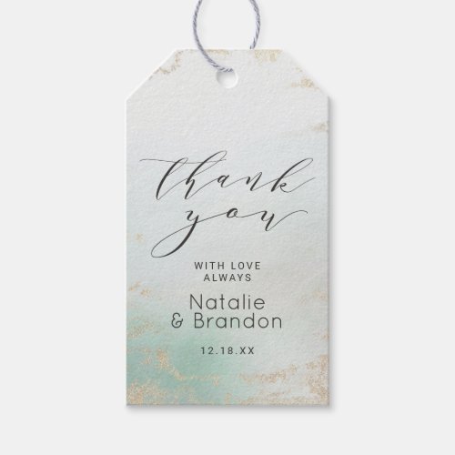 Abstract Aqua Ombre Fade with Frosted Gold Glitter Gift Tags