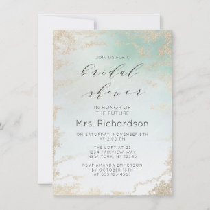 Abstract Aqua Ombre Fade with Frosted Gold Glitter Invitation