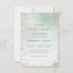 Abstract Aqua Ombre Fade with Frosted Gold Glitter Invitation