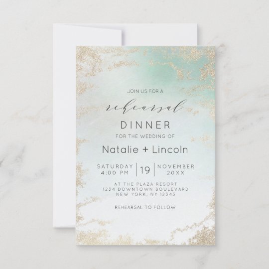 Abstract Aqua Ombre Fade with Frosted Gold Glitter Invitation | Zazzle.com