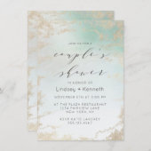 Abstract Aqua Ombre Fade with Frosted Gold Glitter Invitation (Front/Back)