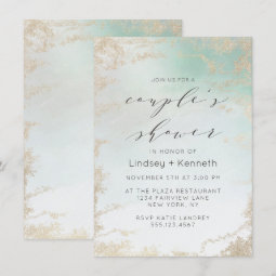 Abstract Aqua Ombre Fade with Frosted Gold Glitter Invitation | Zazzle