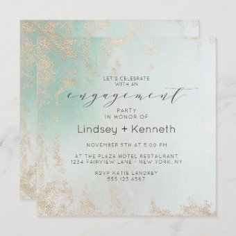 Abstract Aqua Ombre Fade with Frosted Gold Glitter Invitation | Zazzle