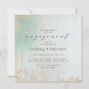 Abstract Aqua Ombre Fade with Frosted Gold Glitter Invitation